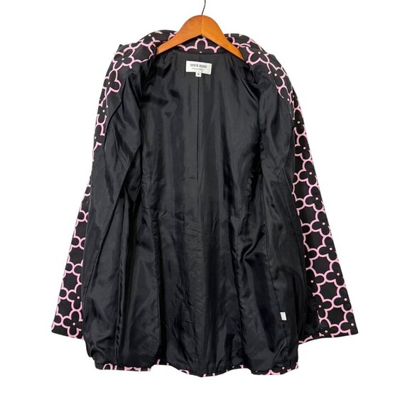 Skirtin Around Jacket Black Pink Floral Print Long Sleeves Pockets Cotton Size 8 - Picture 3 of 11
